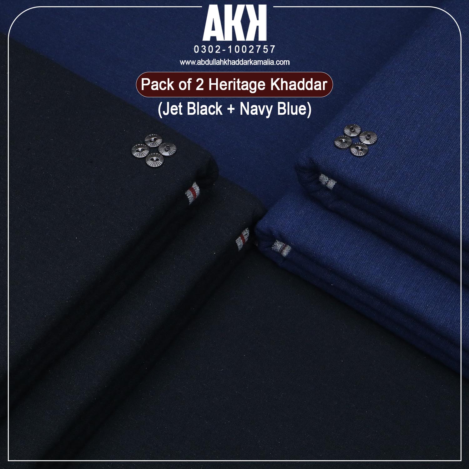 PACK OF 2 COTTON KHADDI ( Jet Black +Navy Blue)